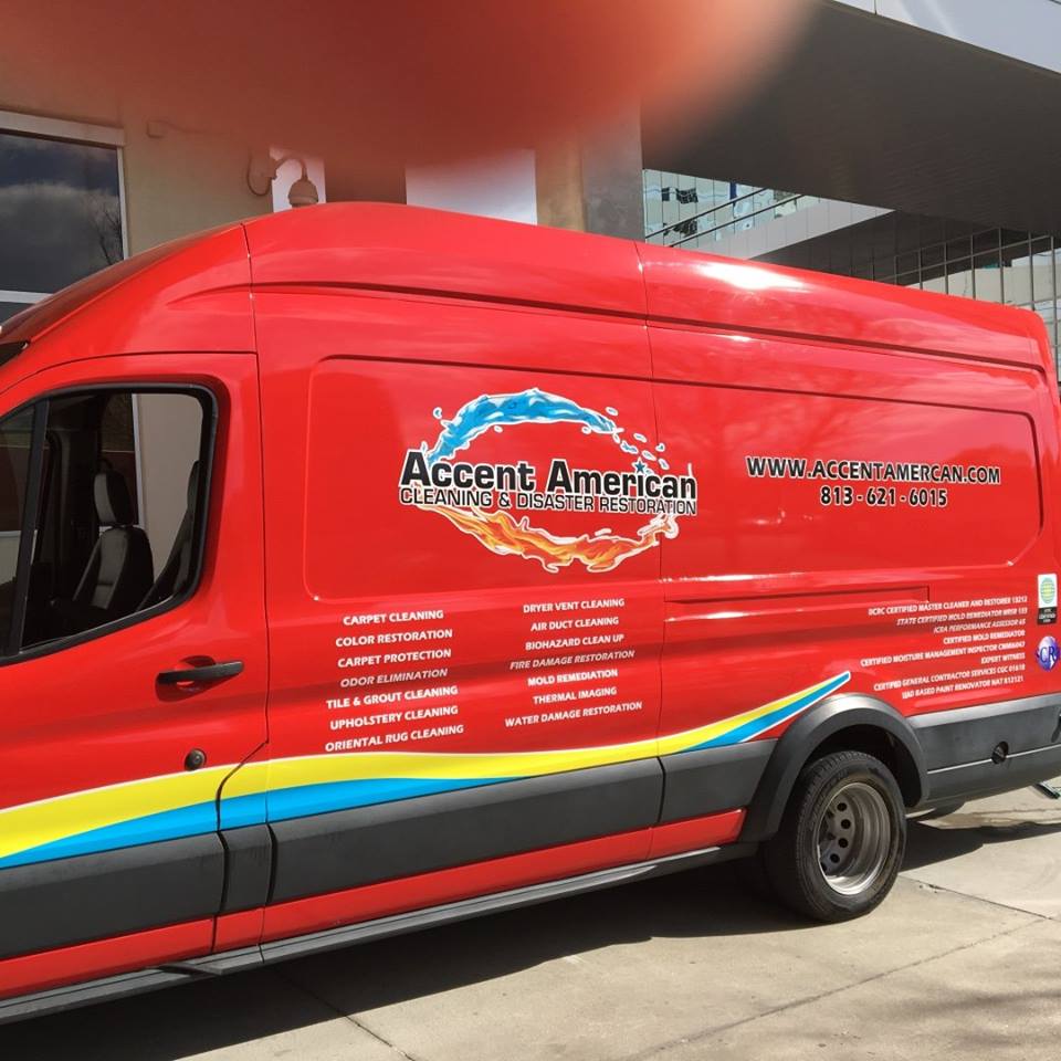 professional cleaning truck red with lettering