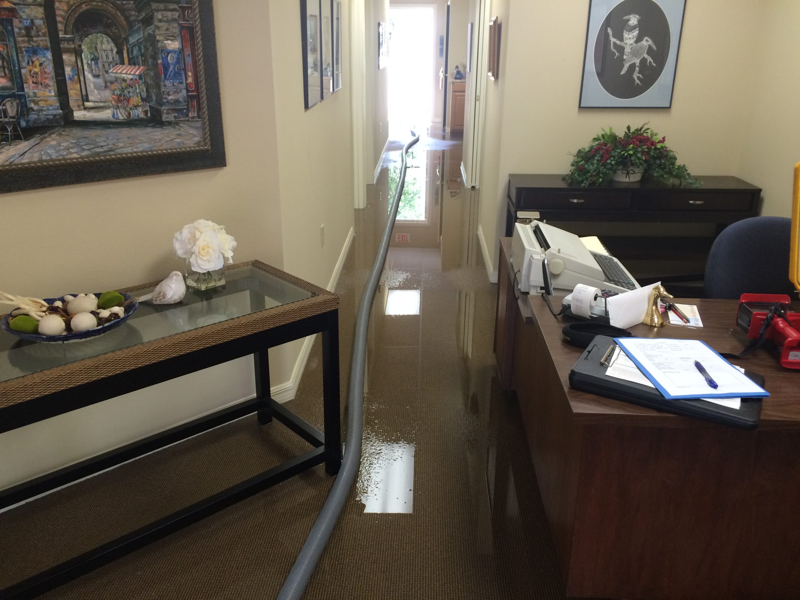 office hallway with water damage what to do