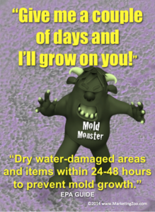 cartoon of a mold monster "give me a few days and I'll grow on you"