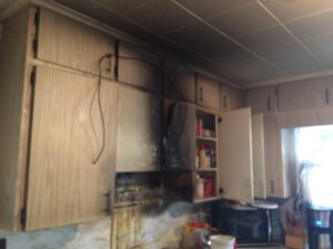 kitchen damaged by fire